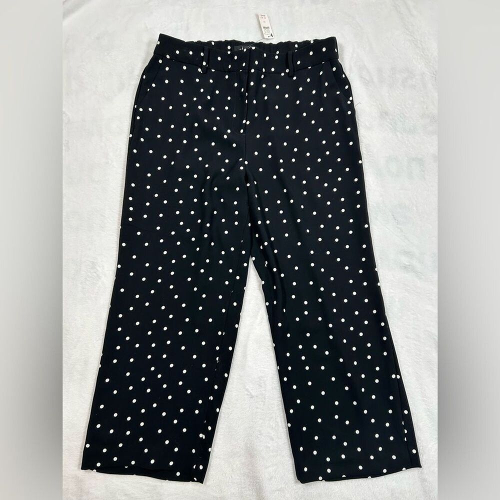 Talbots Polka Dot Cropped Wide Leg High Rise Pants Size 12 Preppy Black White